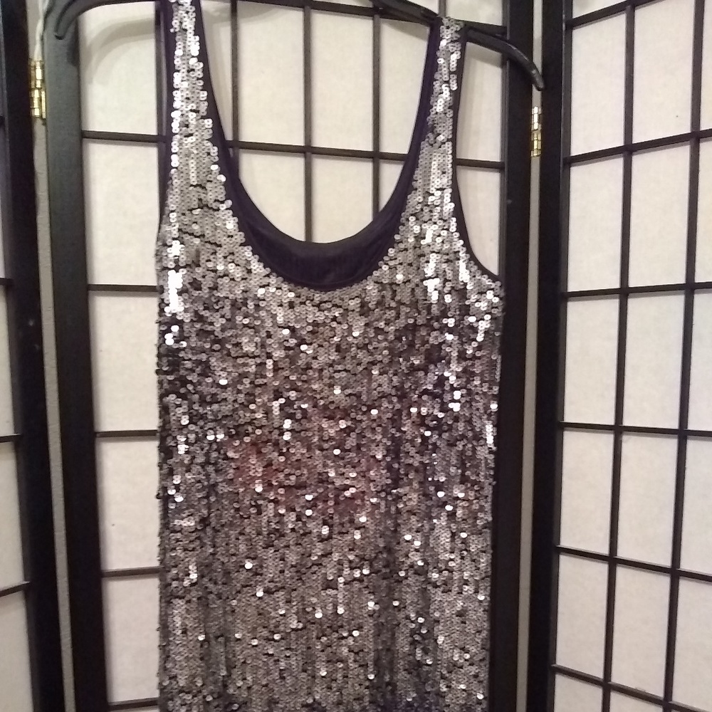 EUC Express Silver Sequin Dress Size Small
